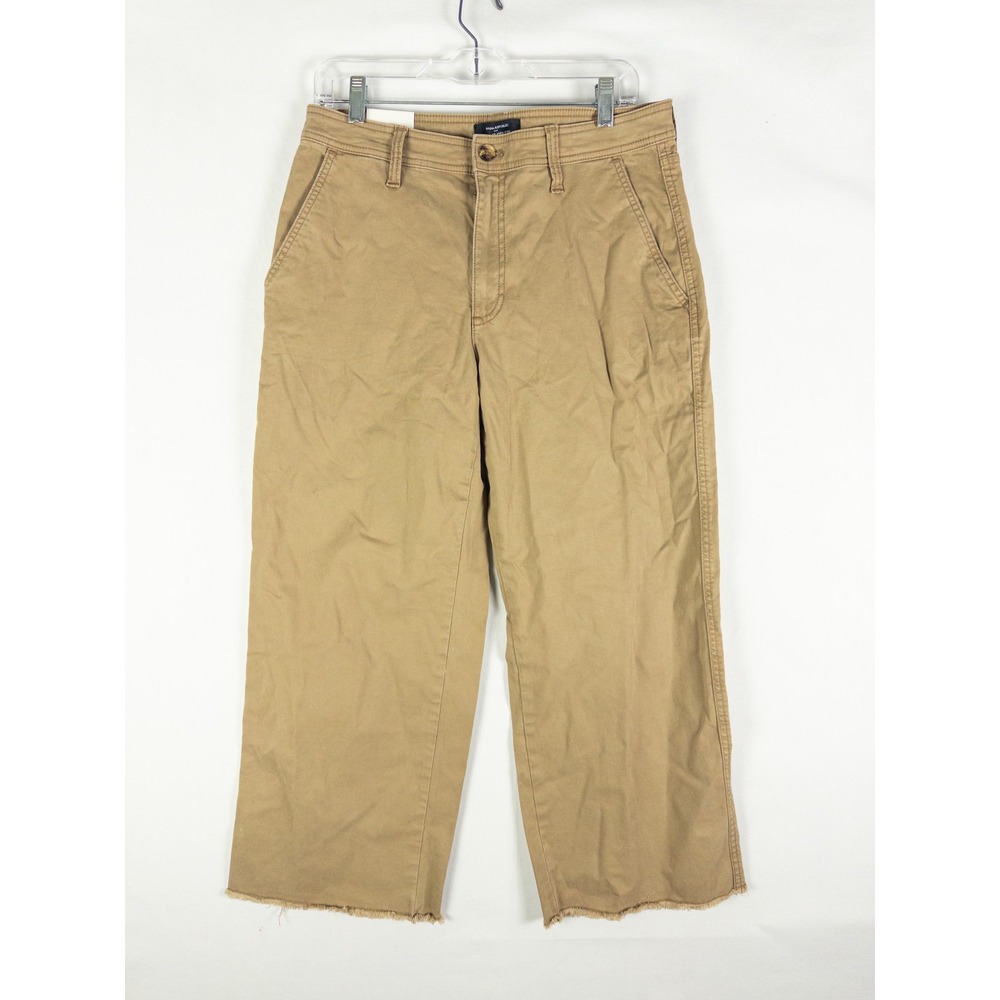 Banana Republic Wide-Leg Cropped Chino Pants Womens 8 Khaki High-Rise Raw Hem Pr